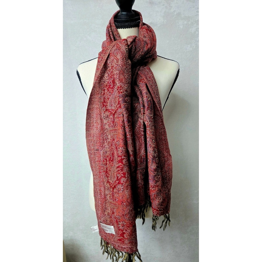 Vintage Rohtexx 100% Wool Red Paisley Pashmina Shawl El Corte Ingles Extra Large - Picture 3 of 11